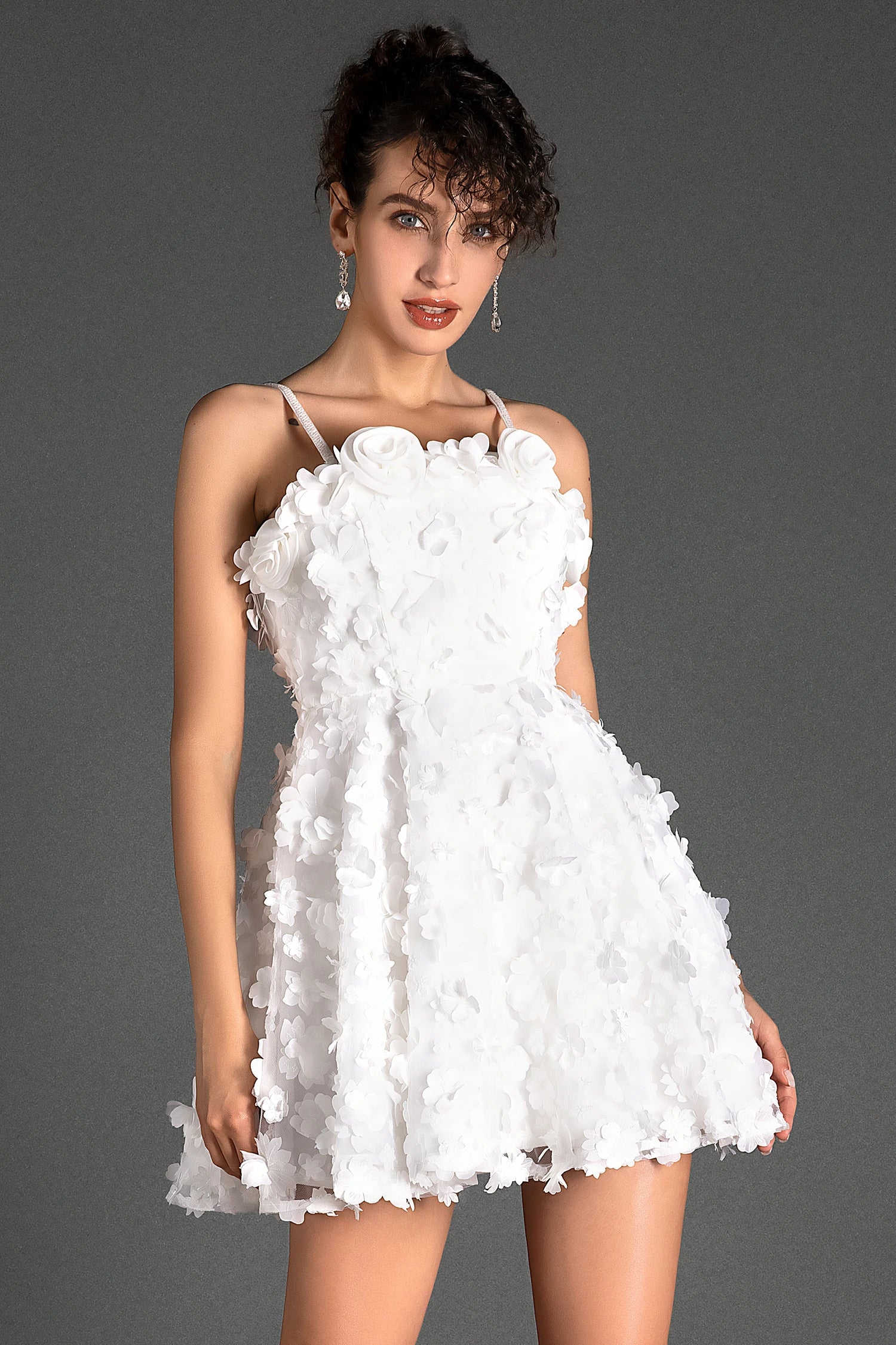 Simiadi Strap Flower Embroidered Mini Dress