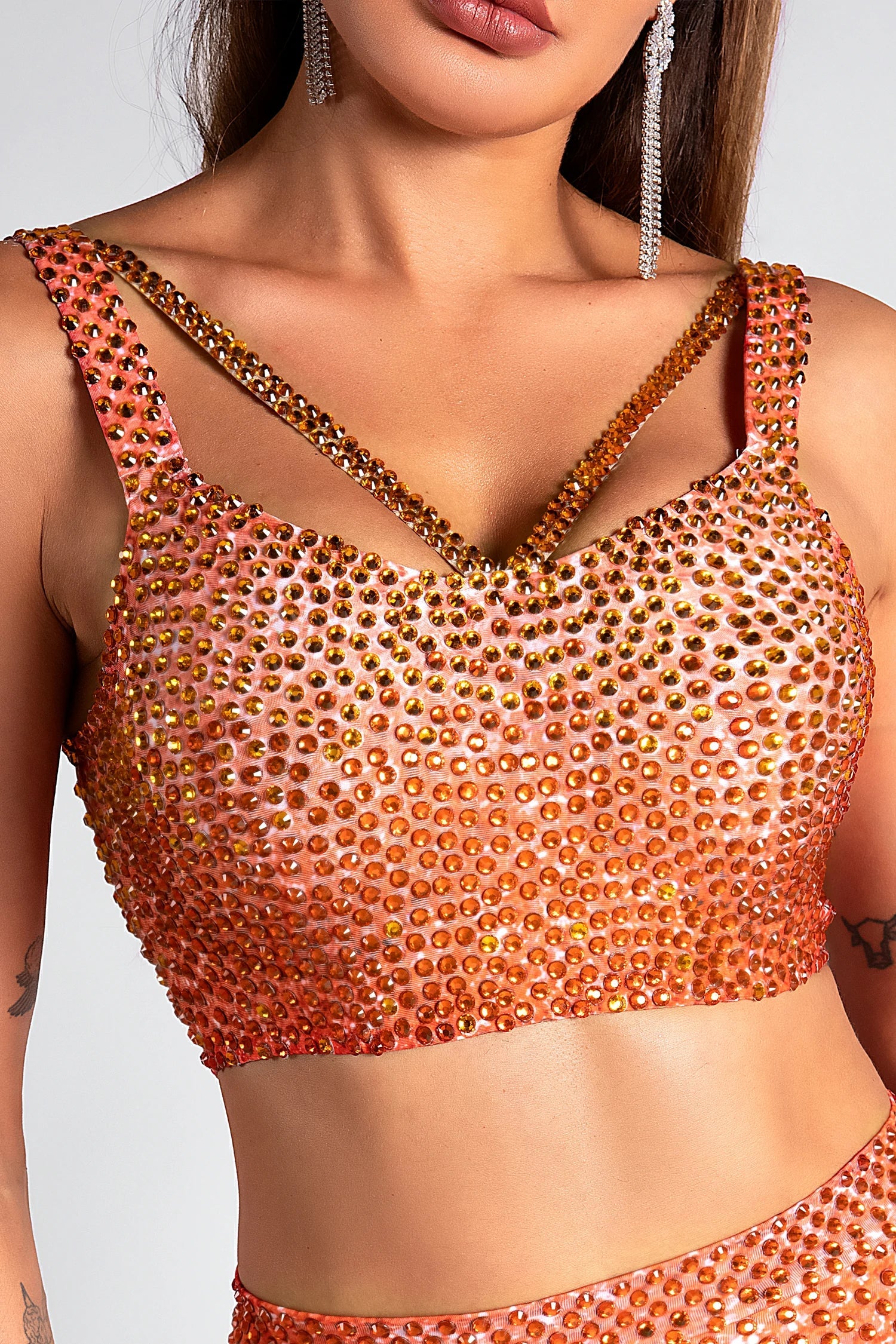 Margeta Rhinestone Ombre Glitter 3 Piece Skirt Set