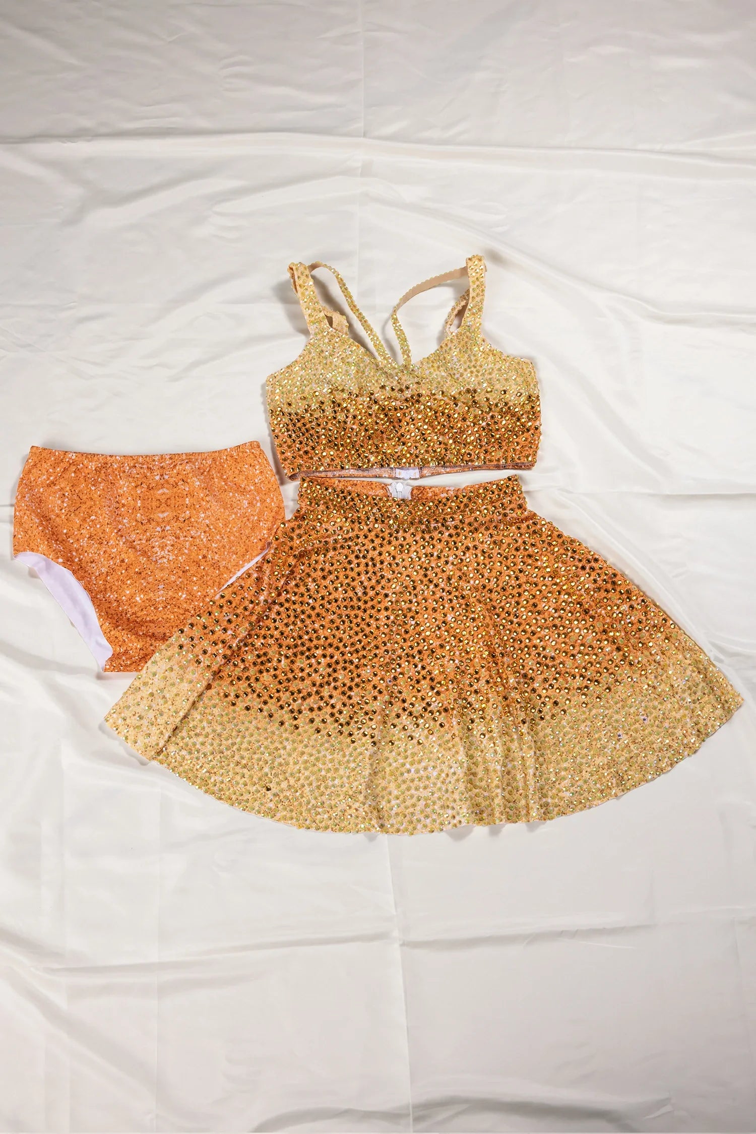 Sloan Yellow Rhinestone Ombre Glitter 3 Piece Skirt Set