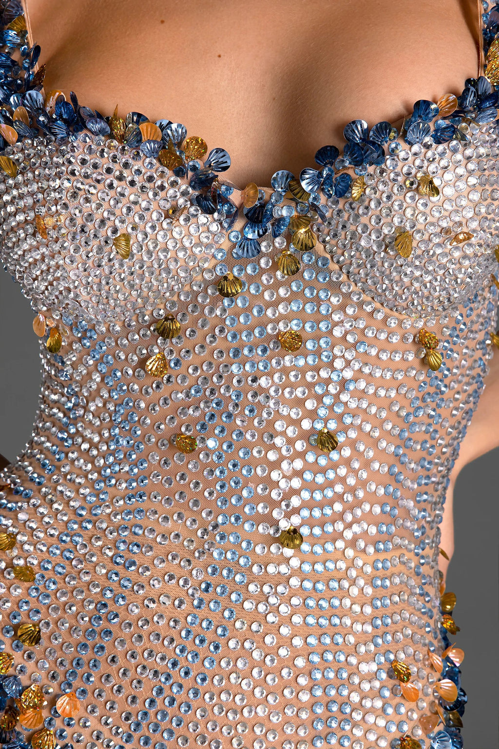 Lason Rhinestone Sheer Fringe Bodysuit