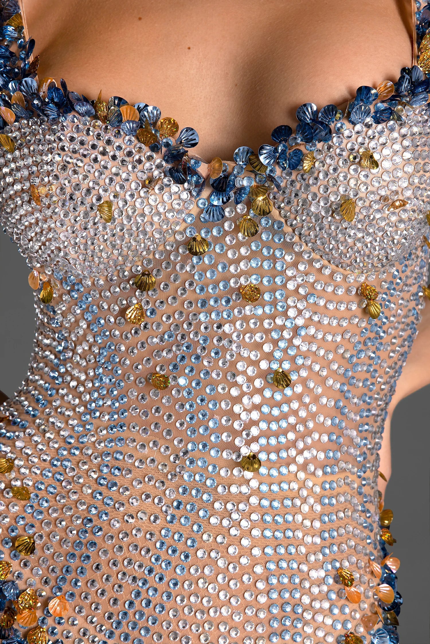 Lason Rhinestone Sheer Fringe Bodysuit