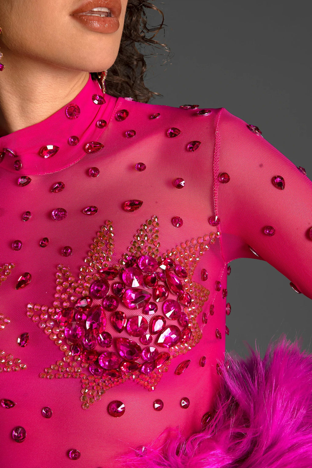 Karaleli Crystal Feather Sheer Jumpsuit