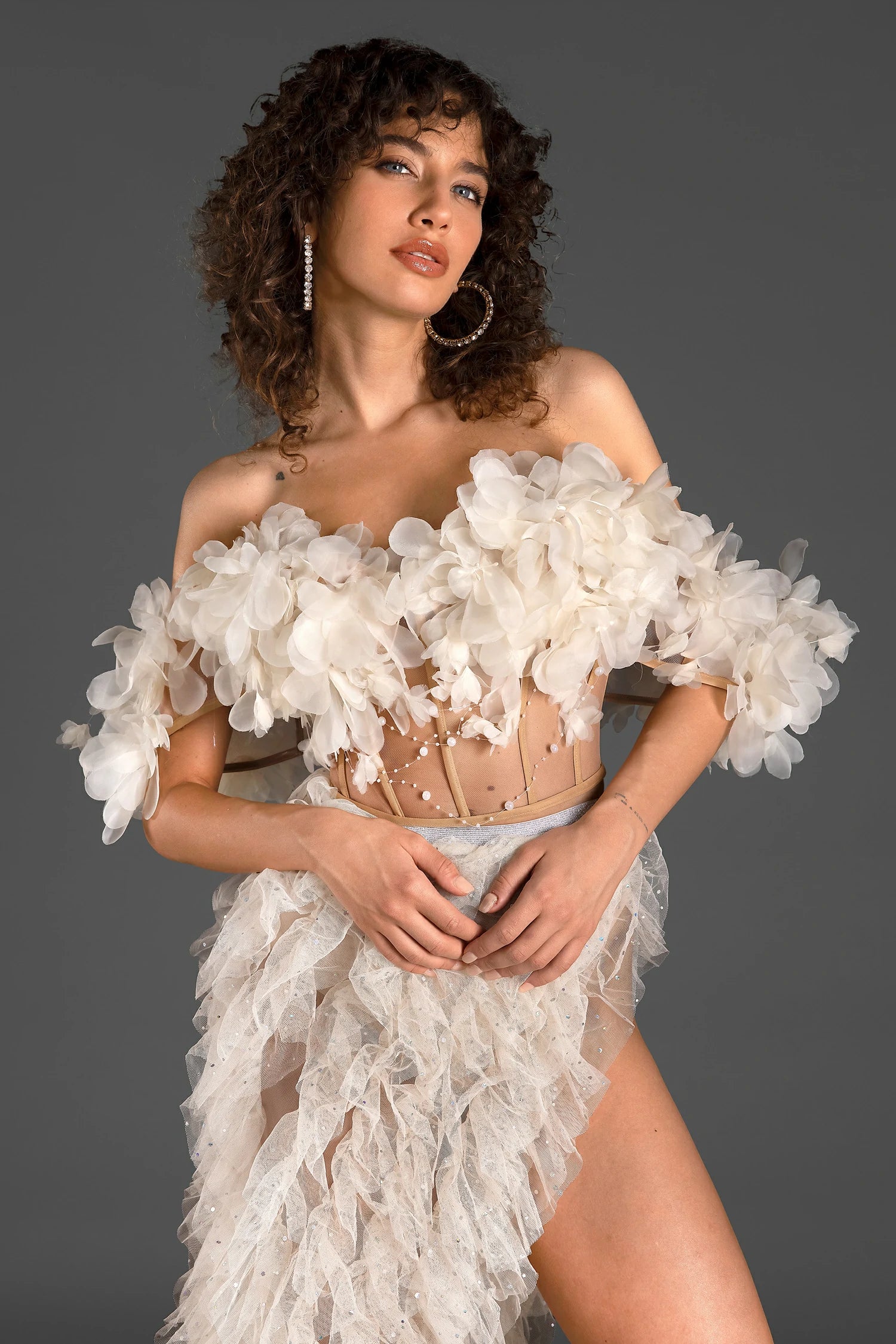 Manidi 3D Flower Corset High Slit Dress