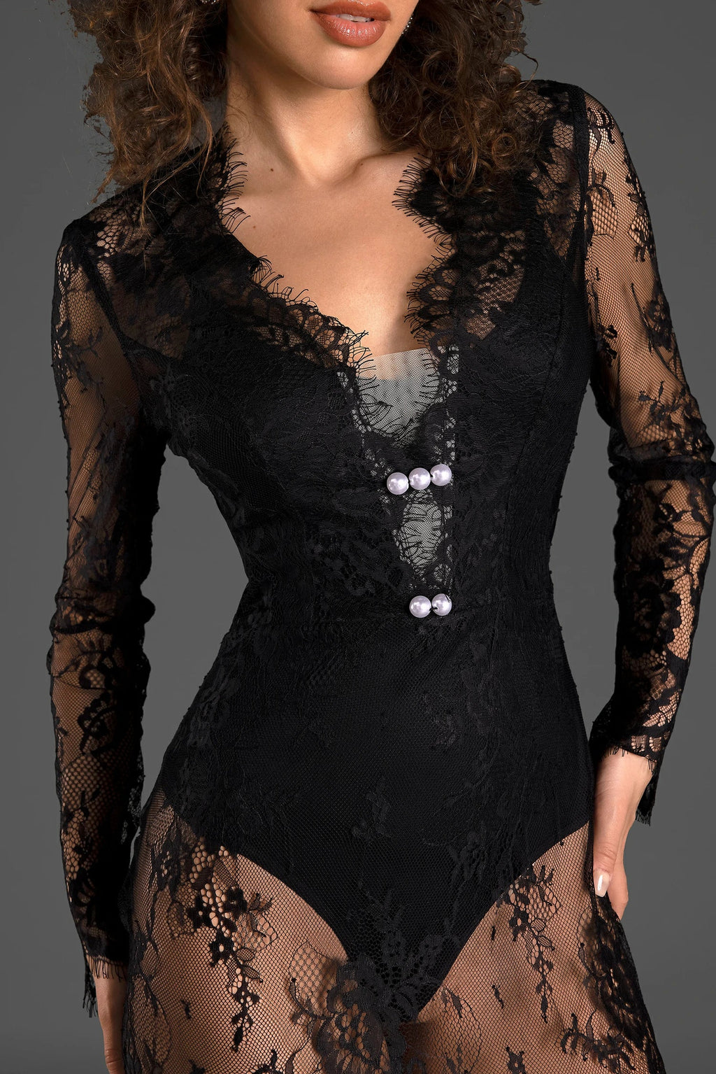 Elilis V-Neck Lace Sheer 2 Piece Set