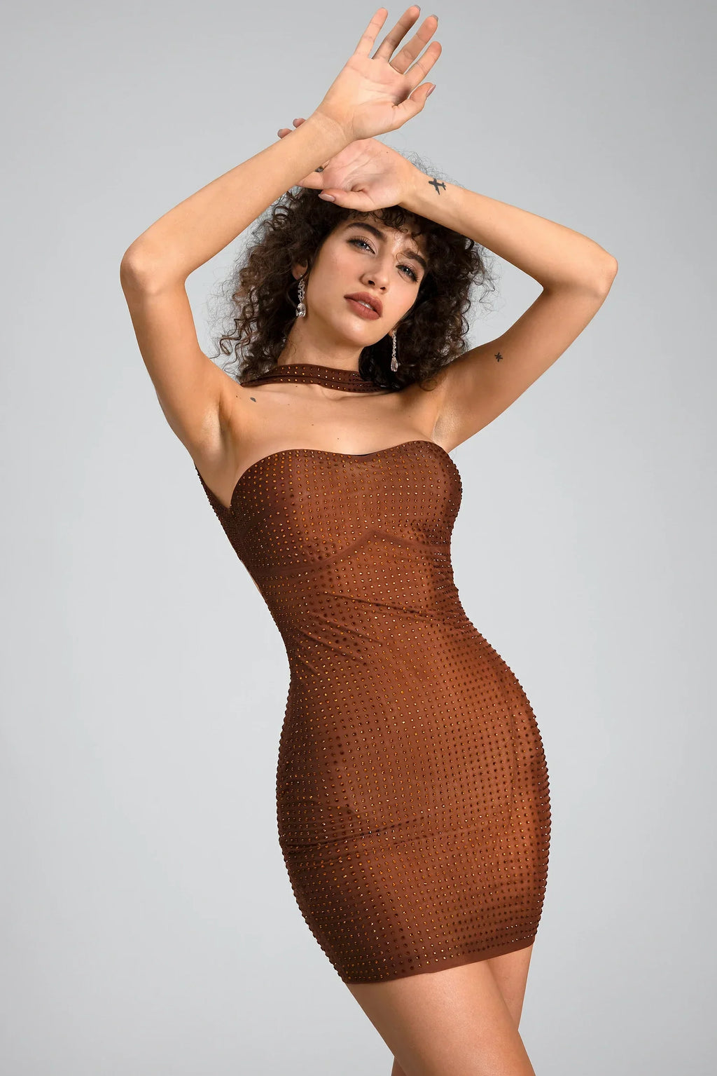 Koskou Strapless Diamond Mini Dress In Brown
