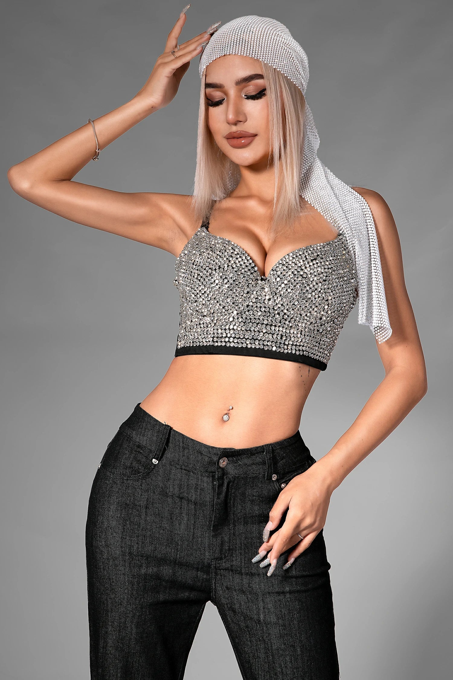 Brekken Rhinestone Hairband With Long Tail