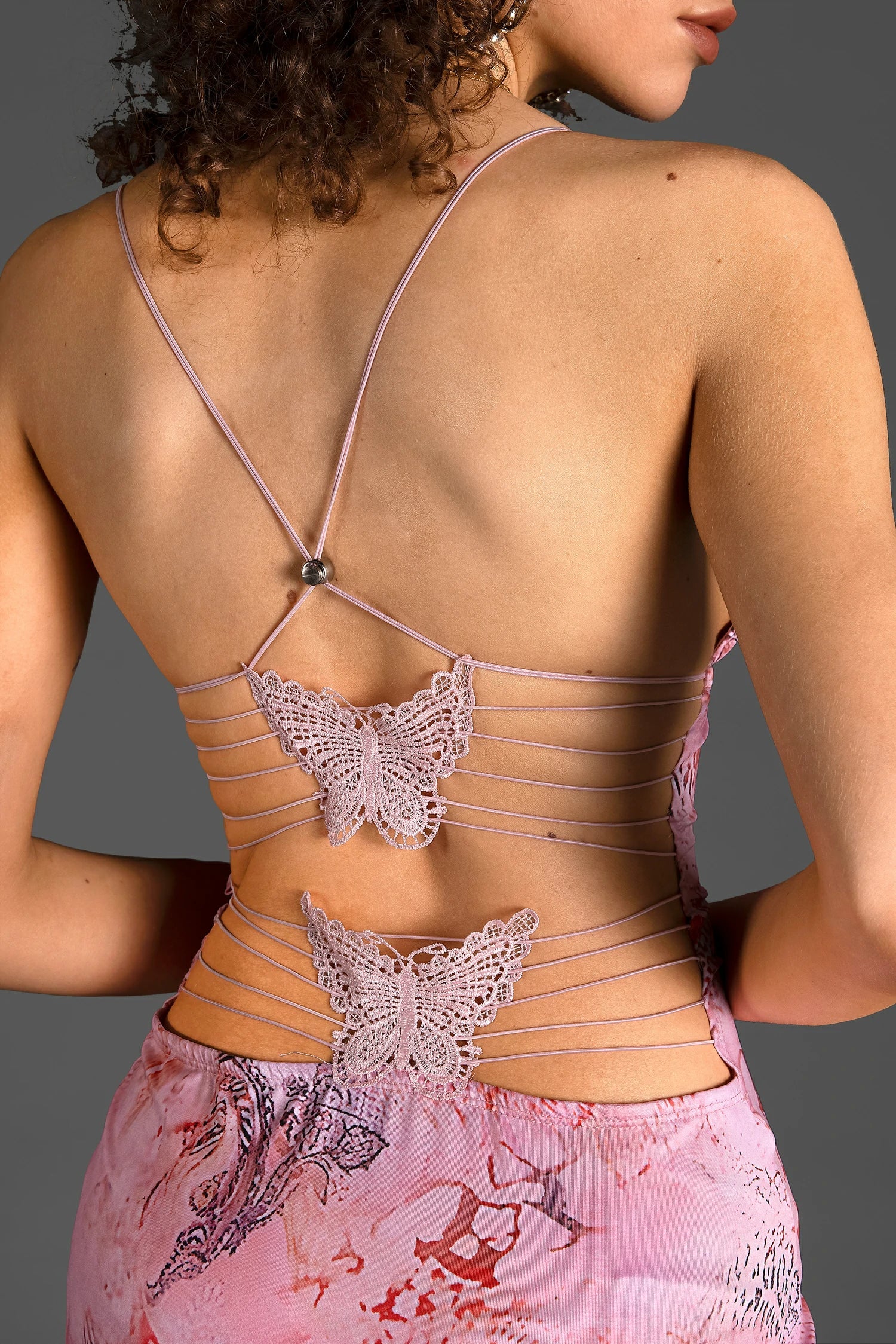 Zelene Spaghetti Leopard Print Backless Dress In Pink