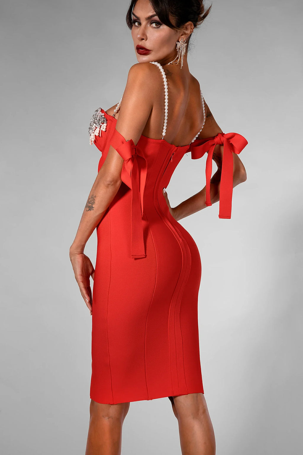 Camielle Diamond Pearl Floral Bow Dress