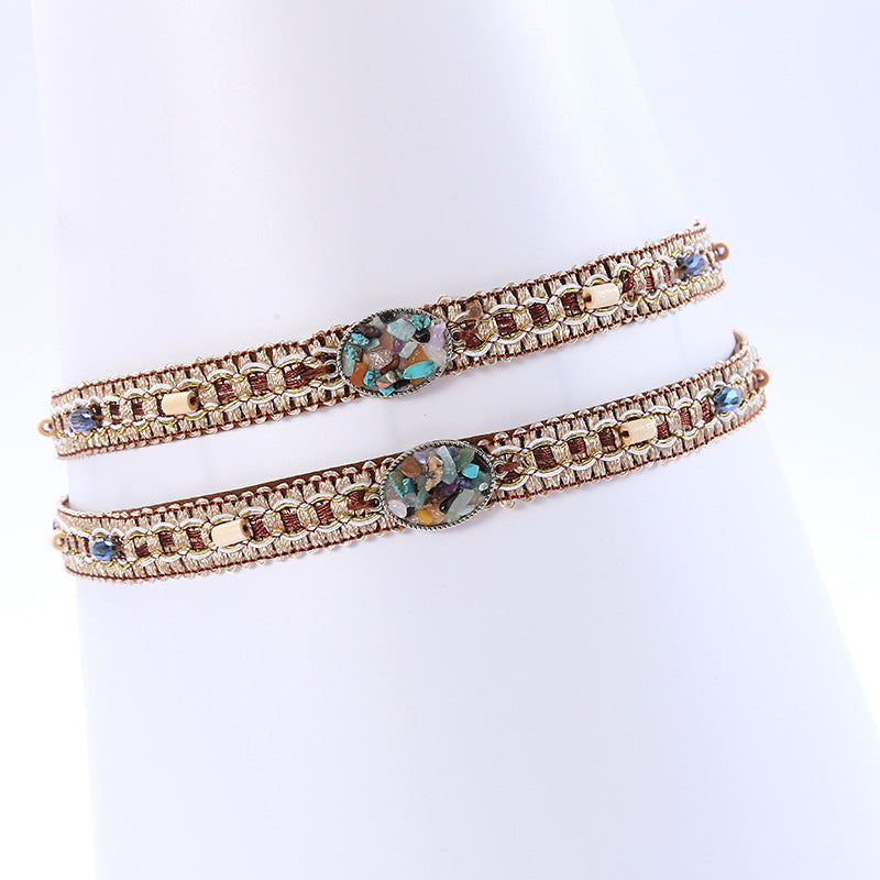 Classic Colored Stone Leather Cowboy Hat Band