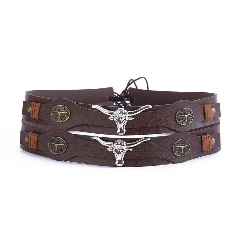 Bison Head Leather Cowboy Hat Bands