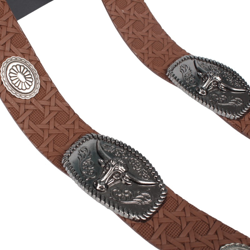 Leather Bison Head Decorative Hat Band