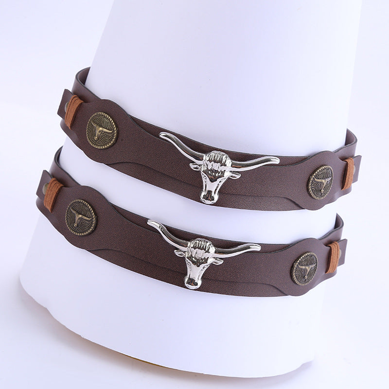 Bison Head Leather Cowboy Hat Bands
