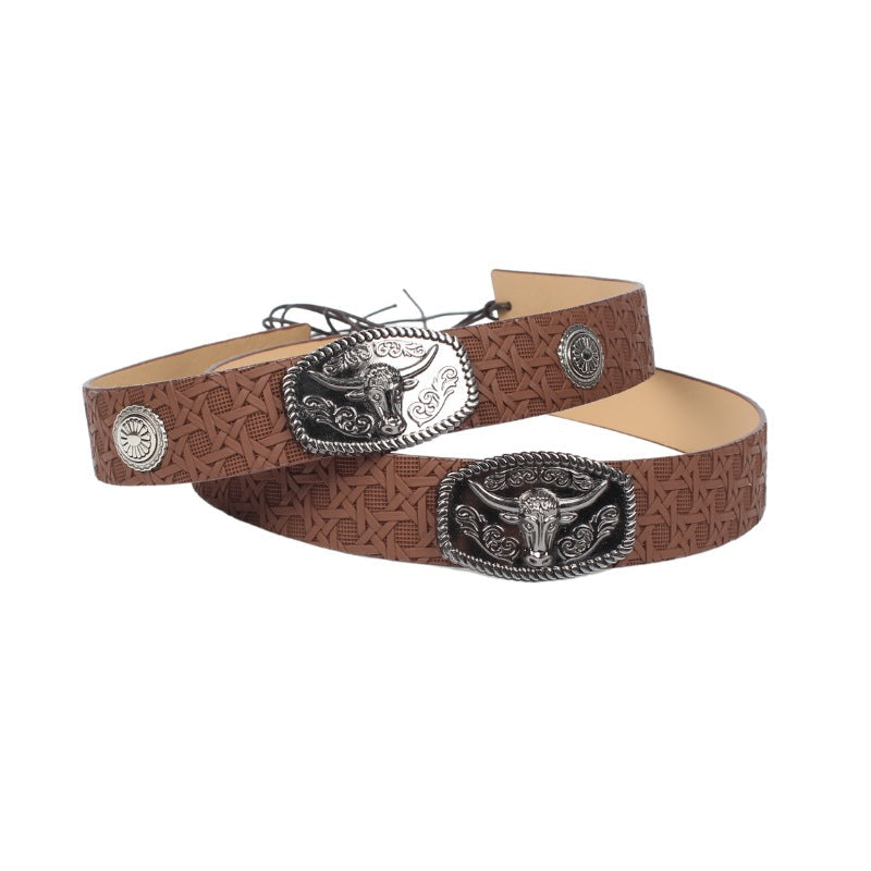 Leather Bison Head Decorative Hat Band