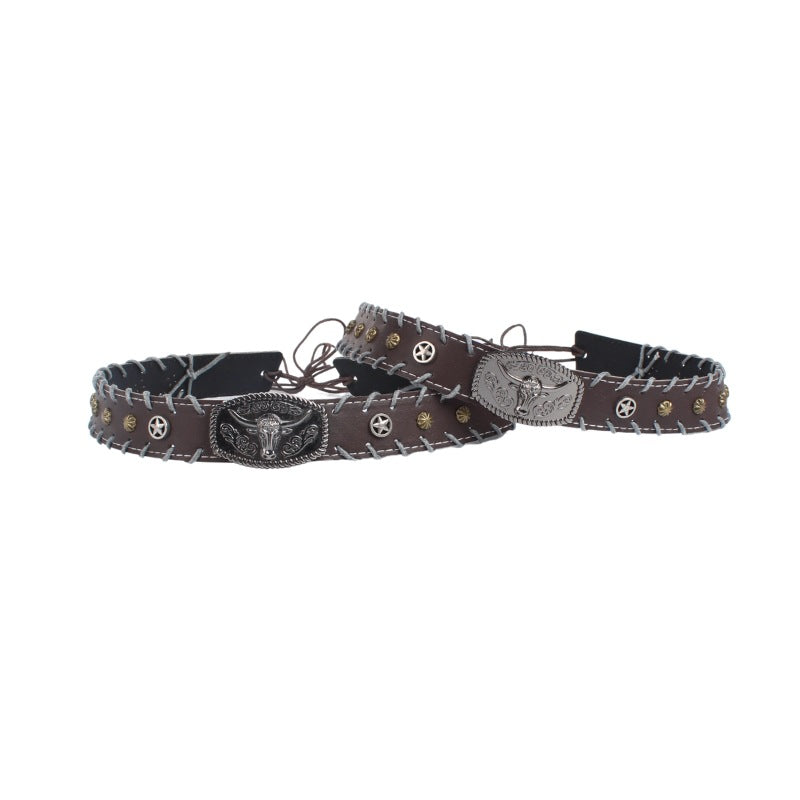 Handwoven Bison Head Leather Hat  Hat Bands