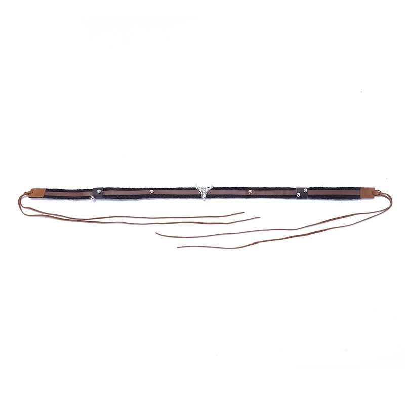 Bison Head Leather Hat Band for Western Style