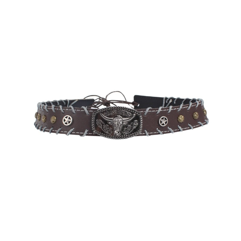 Handwoven Bison Head Leather Hat  Hat Bands