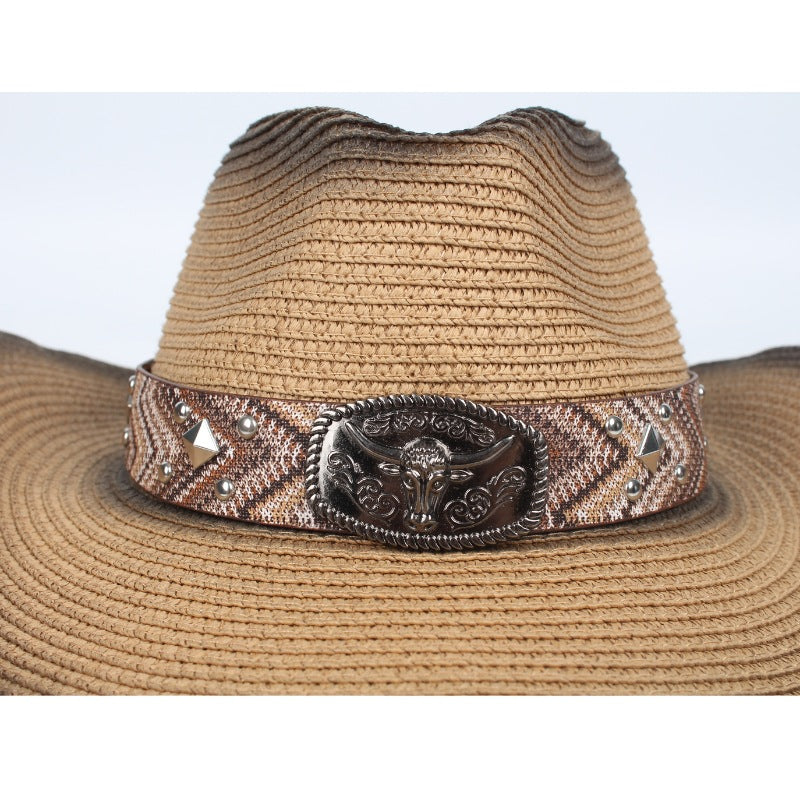 Leather Bison Head Decorative Hat Band