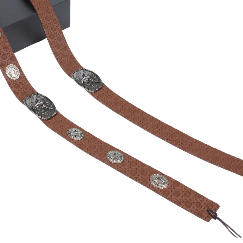 Leather Bison Head Decorative Hat Band