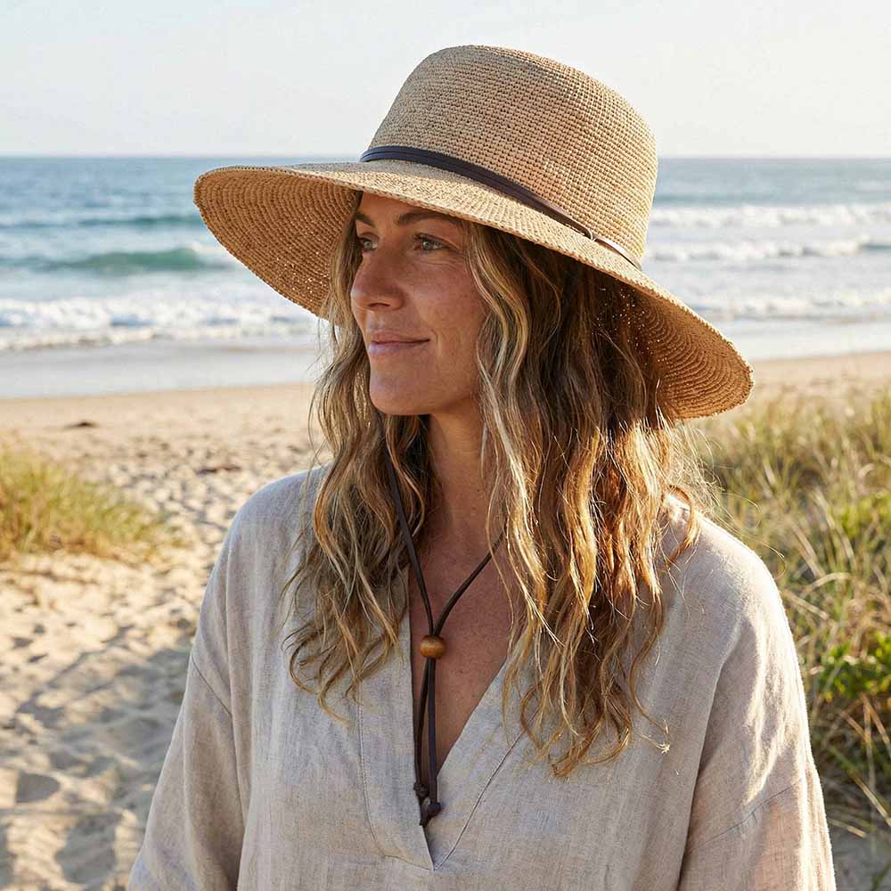 Sforza - Crochet Raffia Sun Hat with Chinstrap