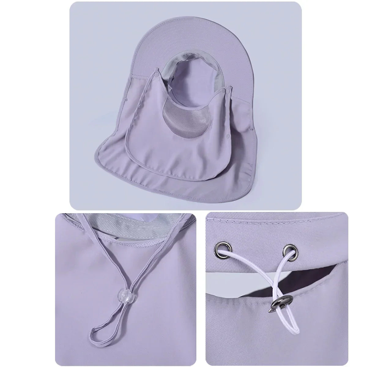 Detachable Face Mask Shawl Wide Brim Boonie Hat with Ponytail Hole