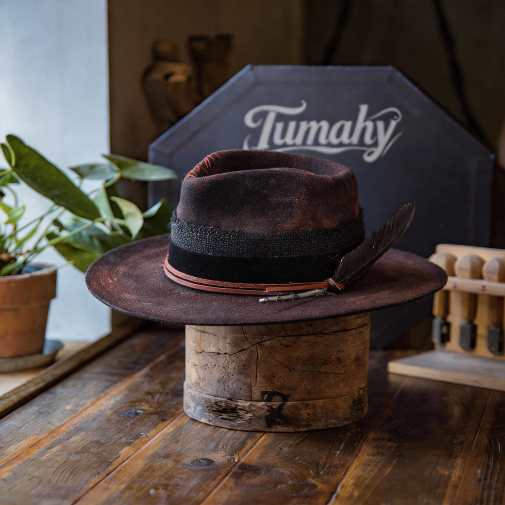 Hand-Burned Felt Fedora Hat