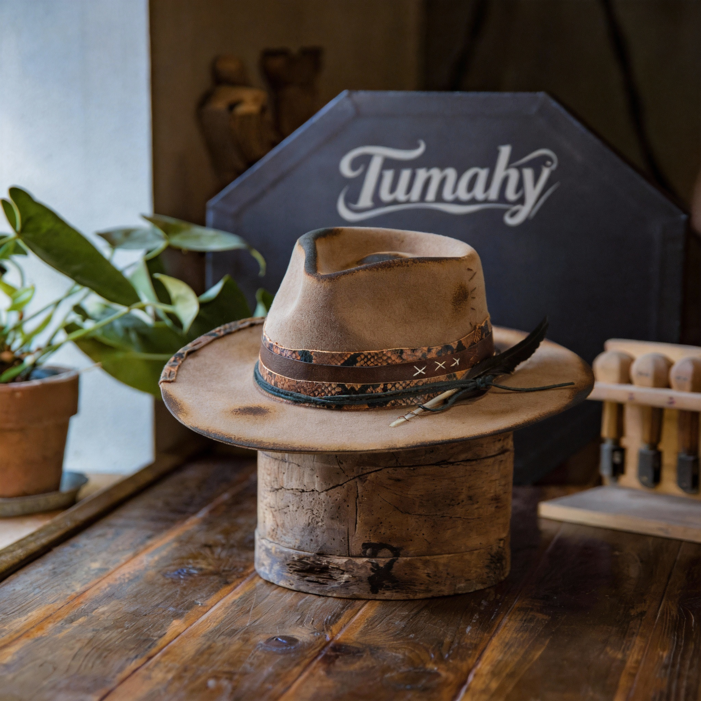 Artisan Burned Felt Fedora Hat