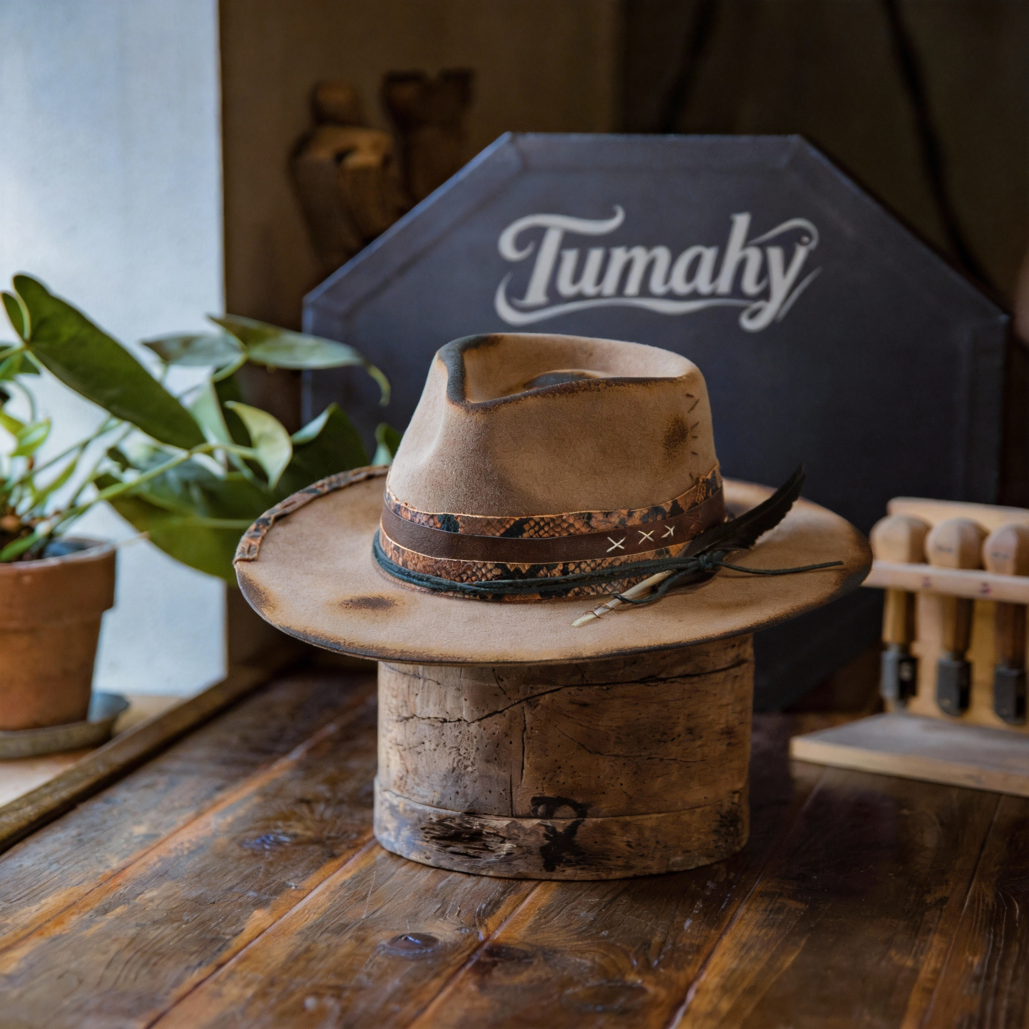 Artisan Burned Felt Fedora Hat