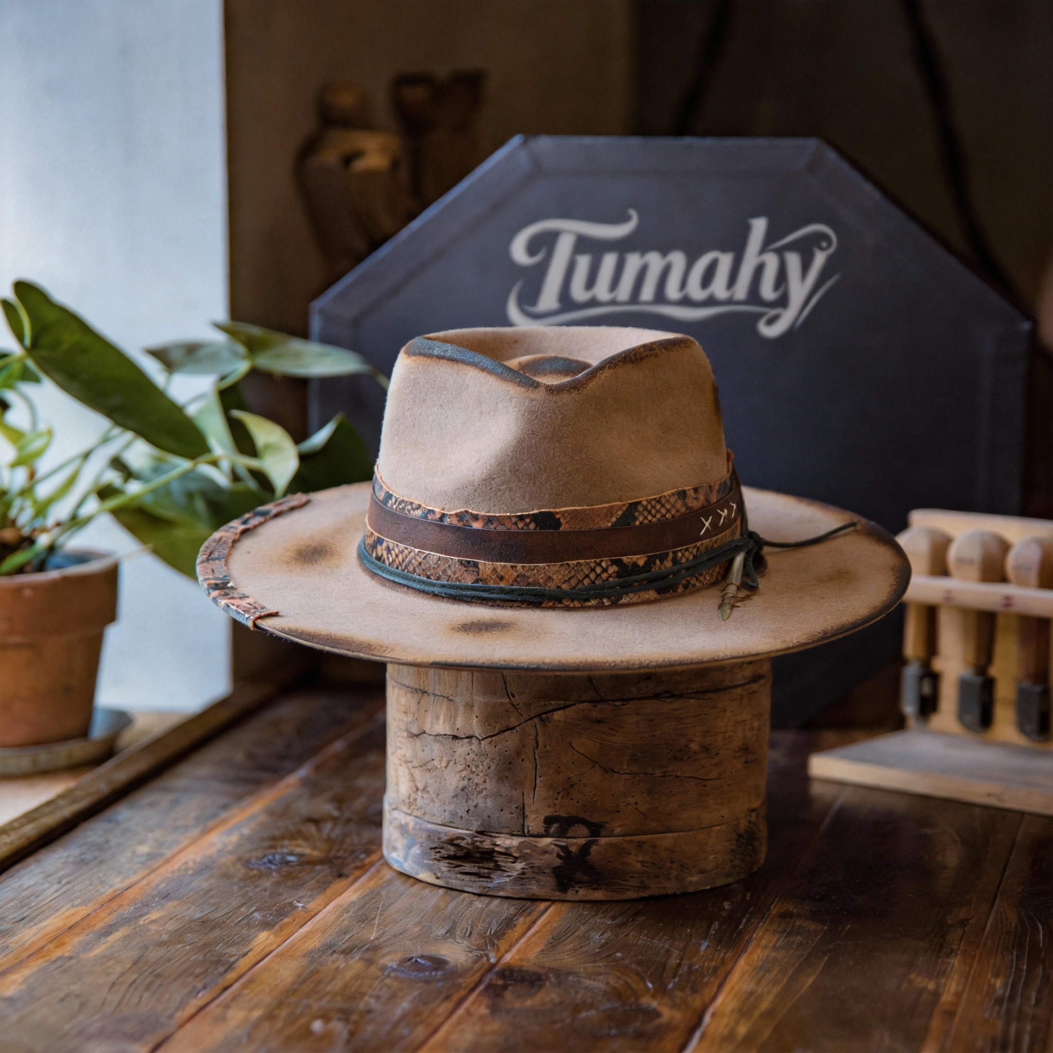 Artisan Burned Felt Fedora Hat