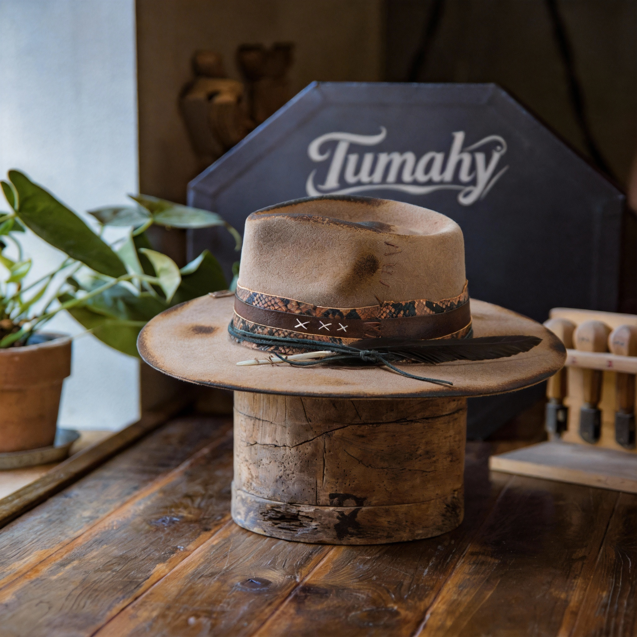 Artisan Burned Felt Fedora Hat