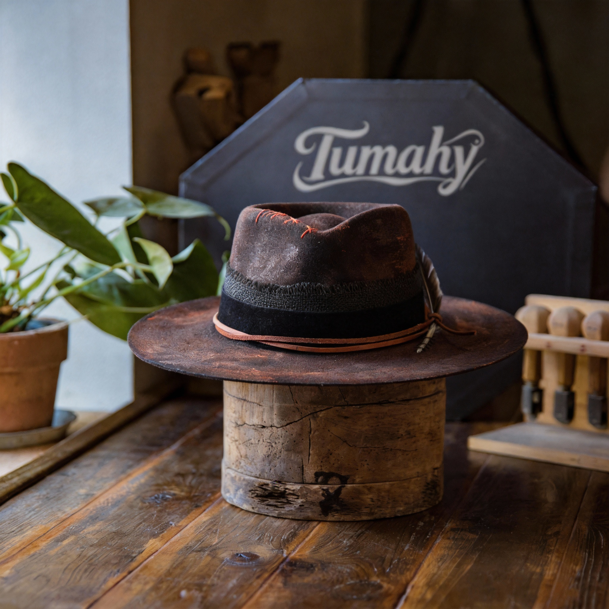 Hand-Burned Felt Fedora Hat
