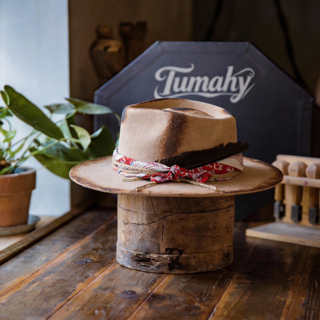 Hand-Burned Felt Fedora Hat