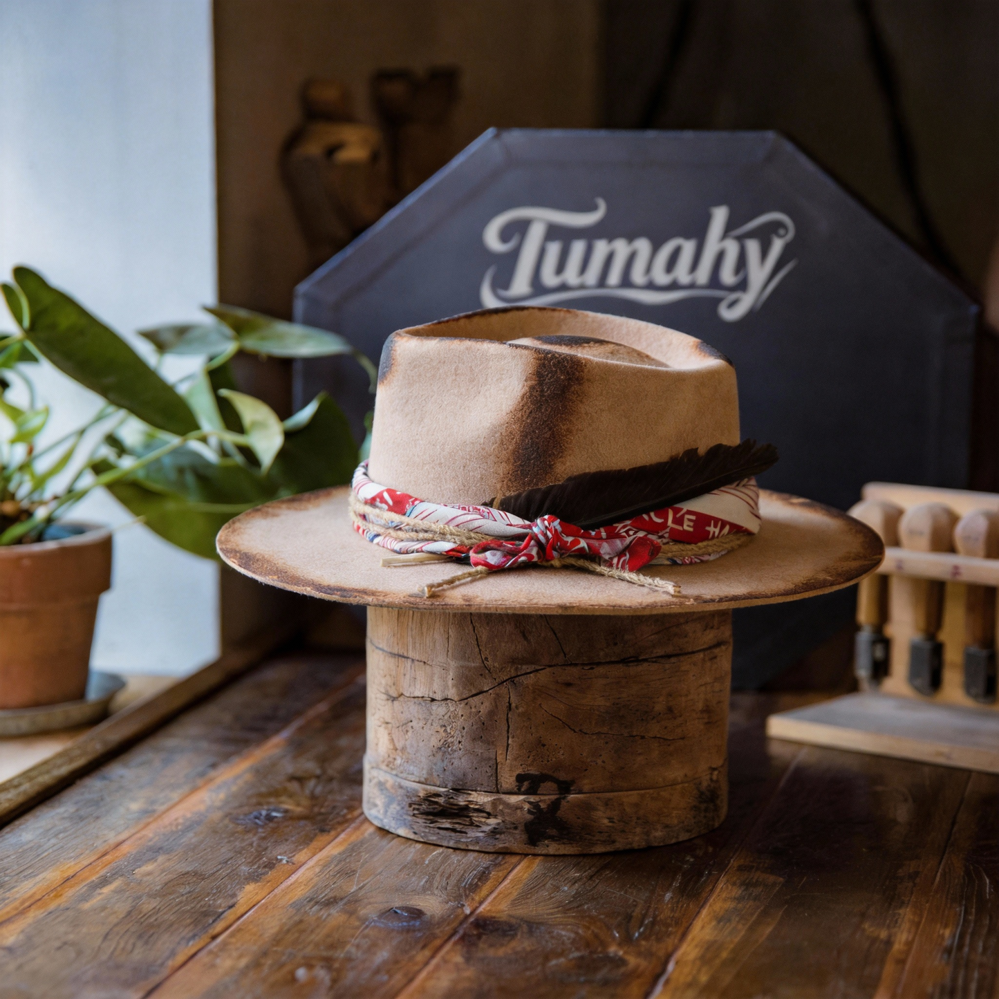 Hand-Burned Felt Fedora Hat