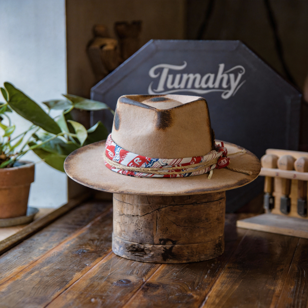 Hand-Burned Felt Fedora Hat