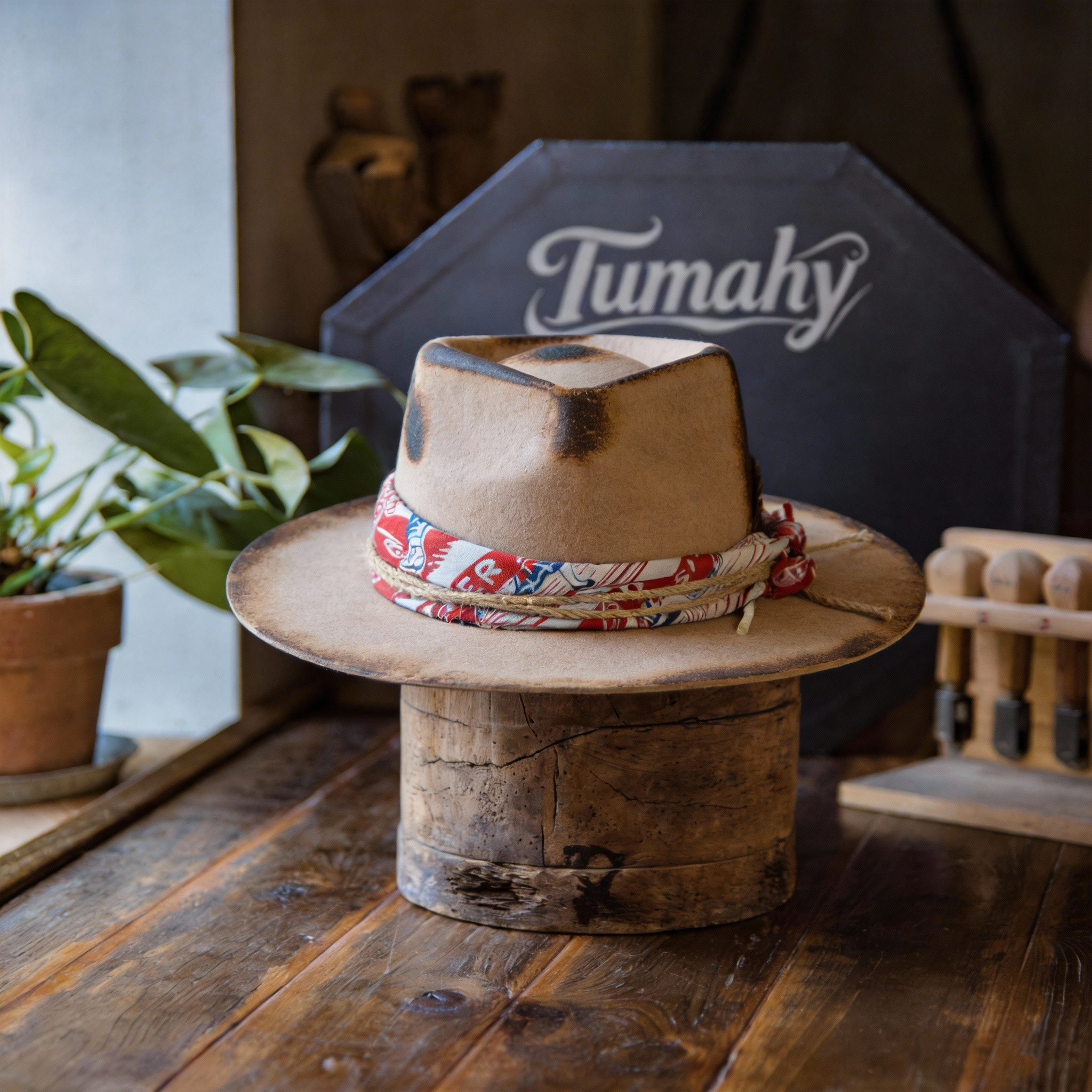 Hand-Burned Felt Fedora Hat